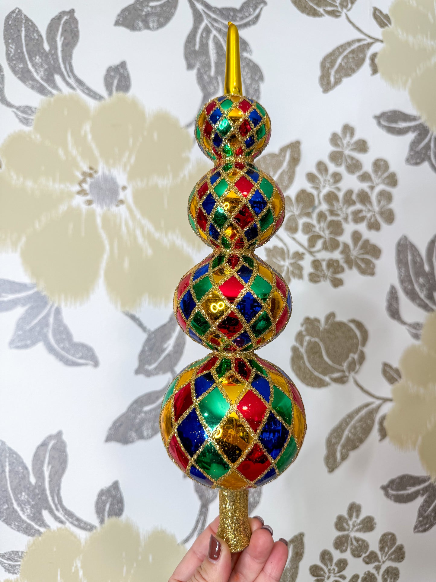 Rare Vintage Christopher Radko Harlequin 13.5” Tree Topper