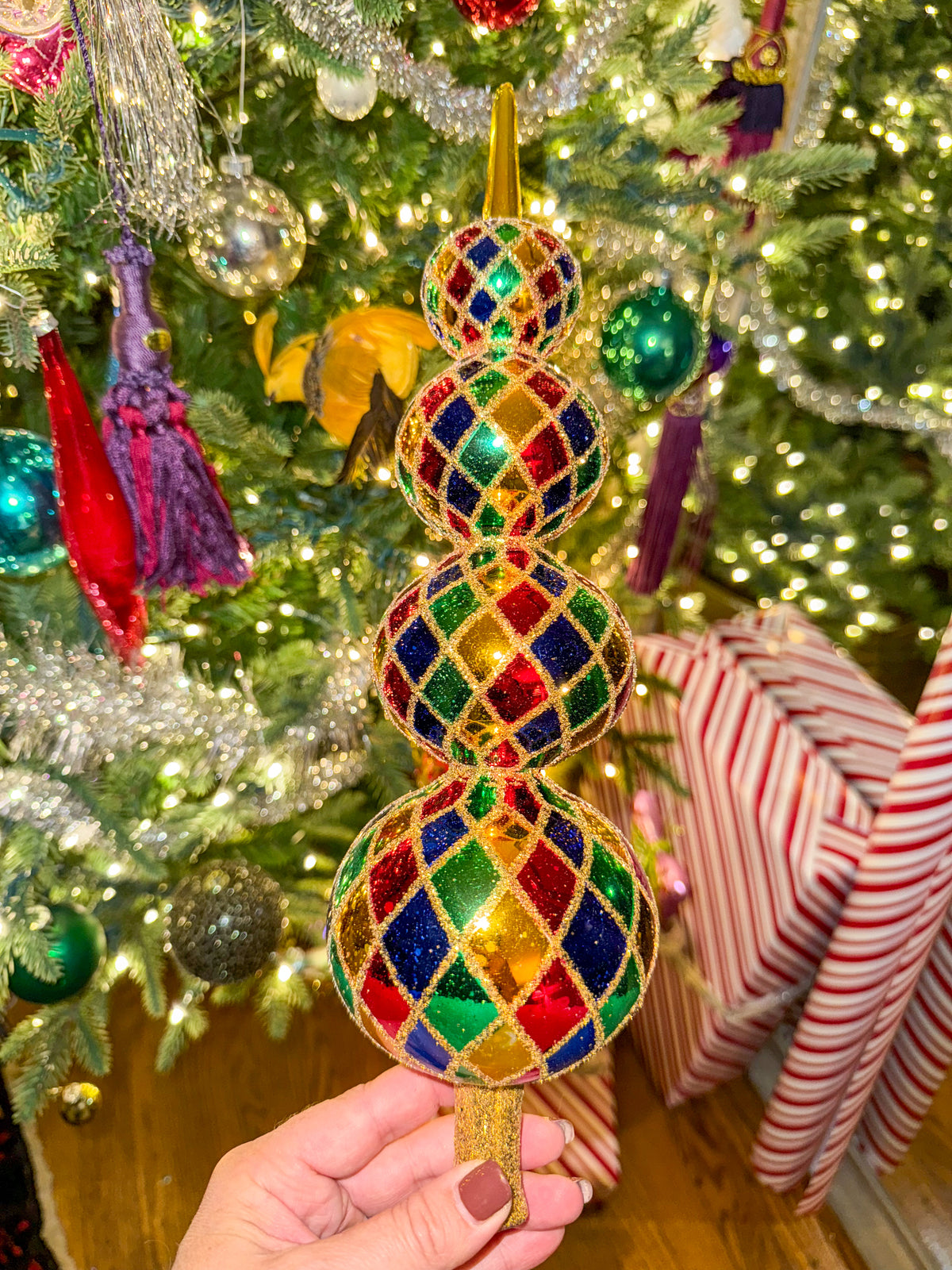 Rare Vintage Christopher Radko Harlequin 13.5” Tree Topper – Modern Orchid