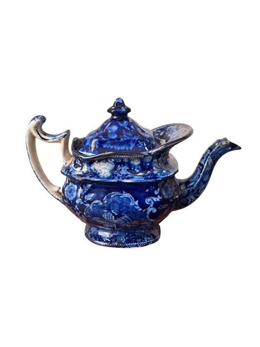 19th Century Historical Blue Staffordshire Teapot – Rich Cobalt Transferware