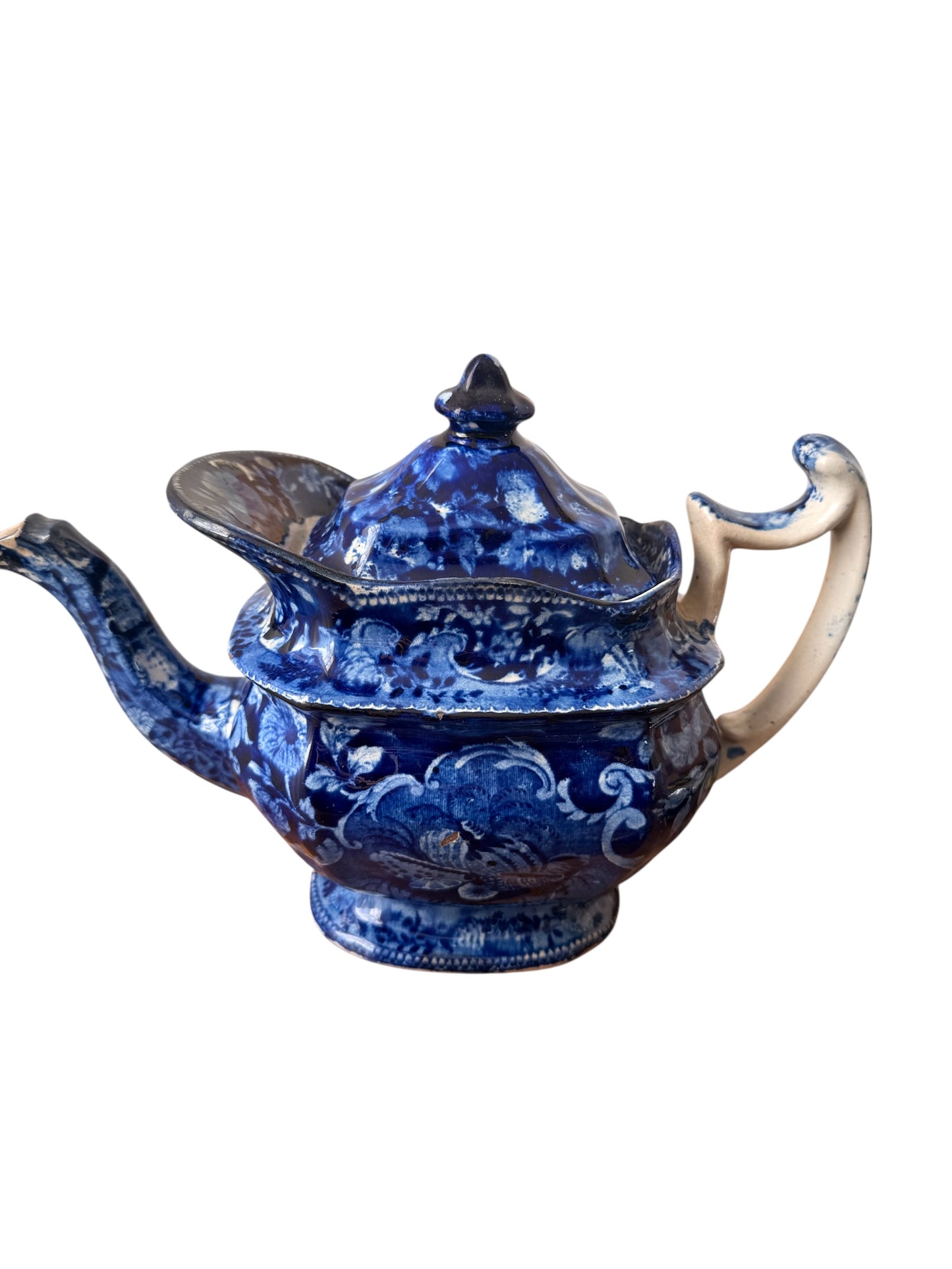 19th Century Historical Blue Staffordshire Teapot – Rich Cobalt Transferware