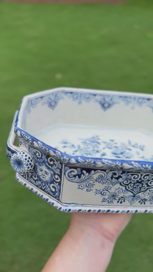 La Faïencerie de Pornic Blue & White Faience Cachepot / Centerpiece